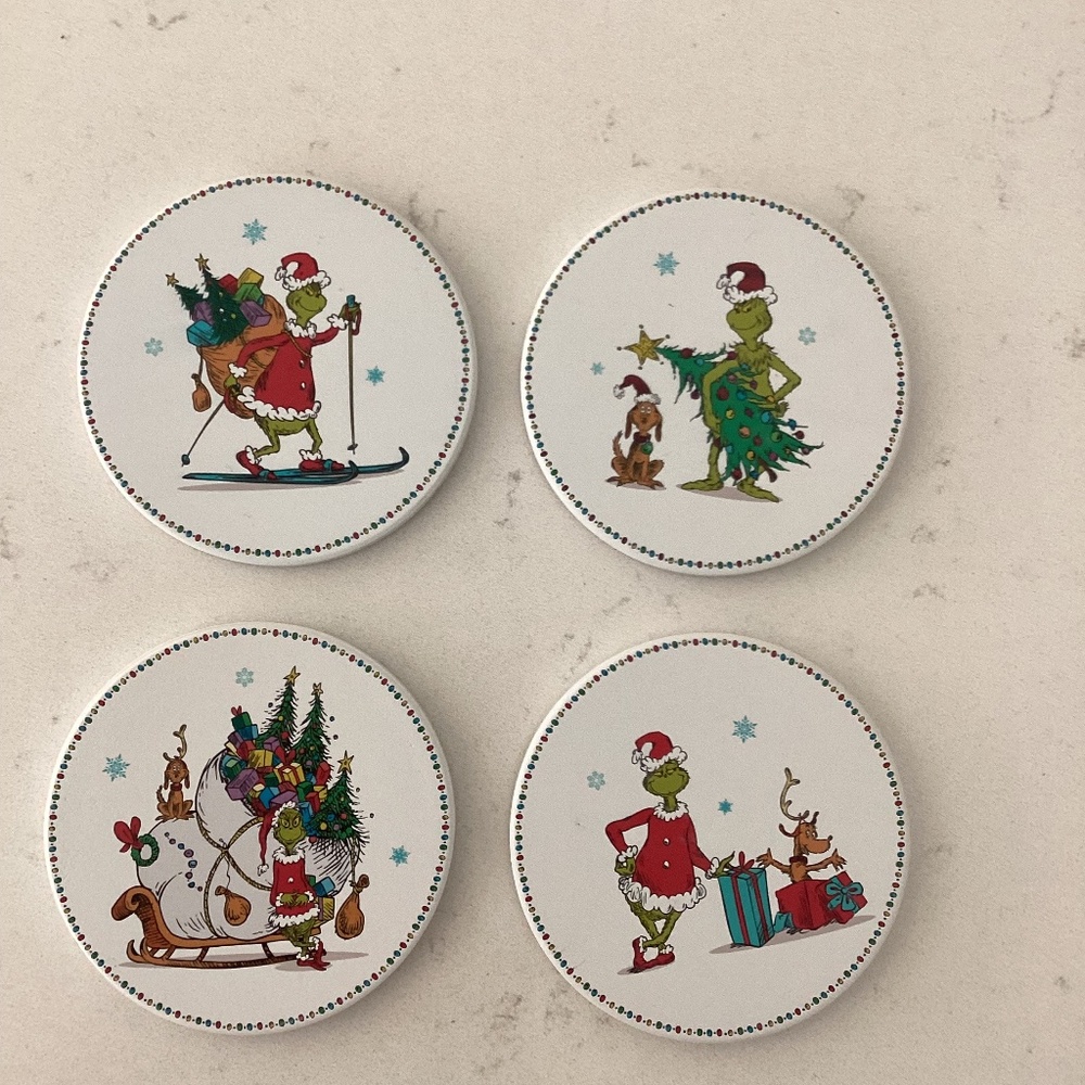 DR.SEUSS HOW THE GRINCH STOLE CHRISTMAS DRINK COASTERS 4 CERAMIC GIFT IDEA